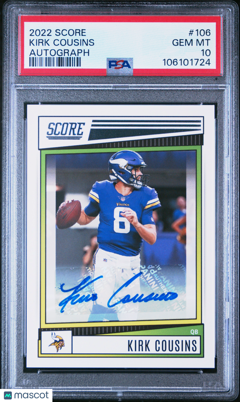 2022 Panini Score Kirk Cousins #106 Autograph PSA 10