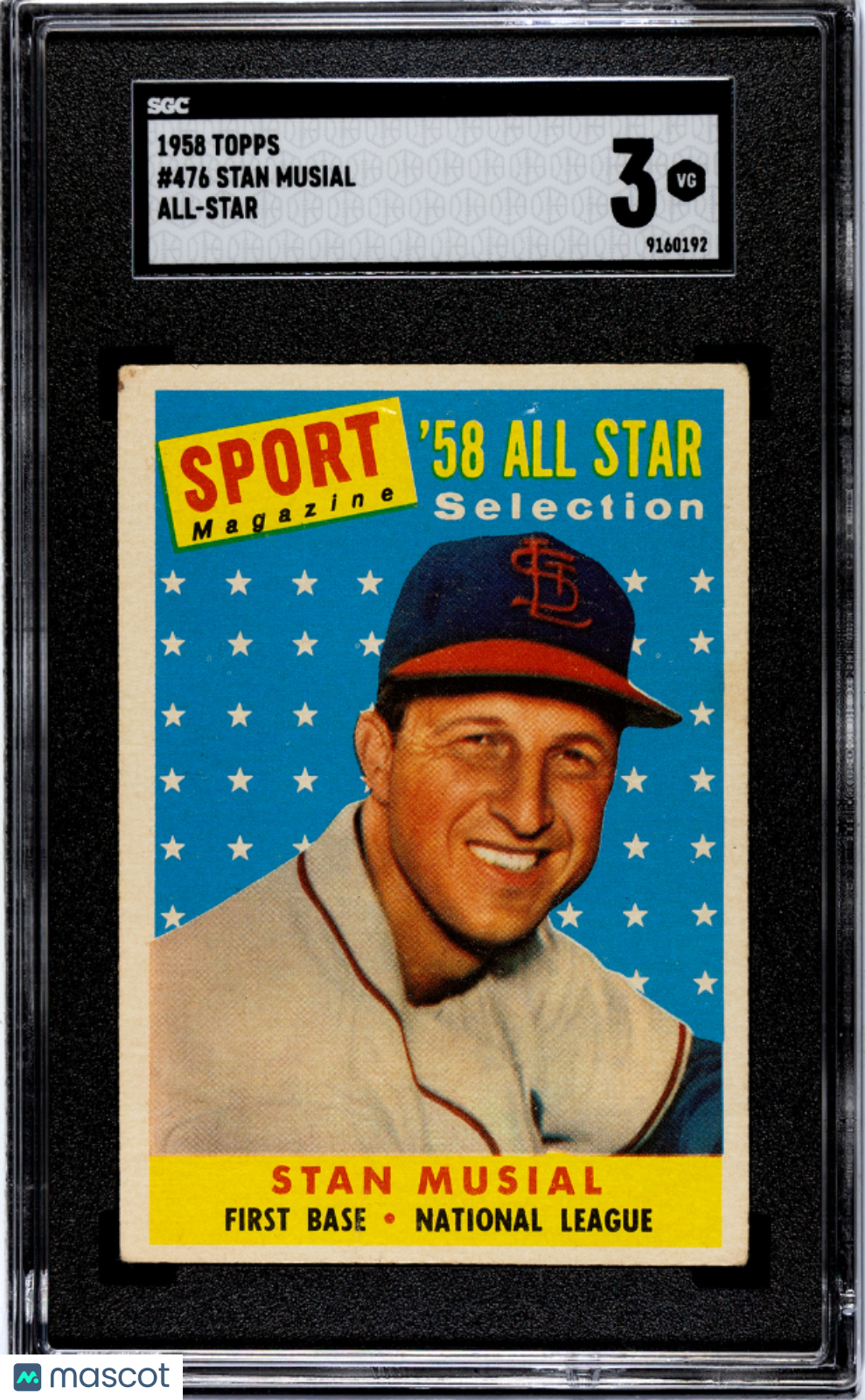 1958 Topps Stan Musial #476 All Star SGC 3