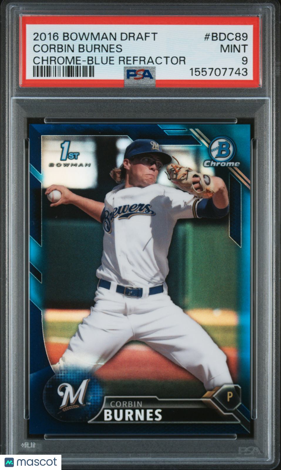 2016 Bowman Draft Corbin Burnes #BDC89 Chrome Blue Refractor /150 PSA 9