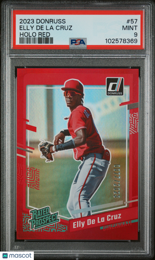 2023 Panini Donruss Elly De La Cruz #57 Holo Red 0077/2023 PSA 9