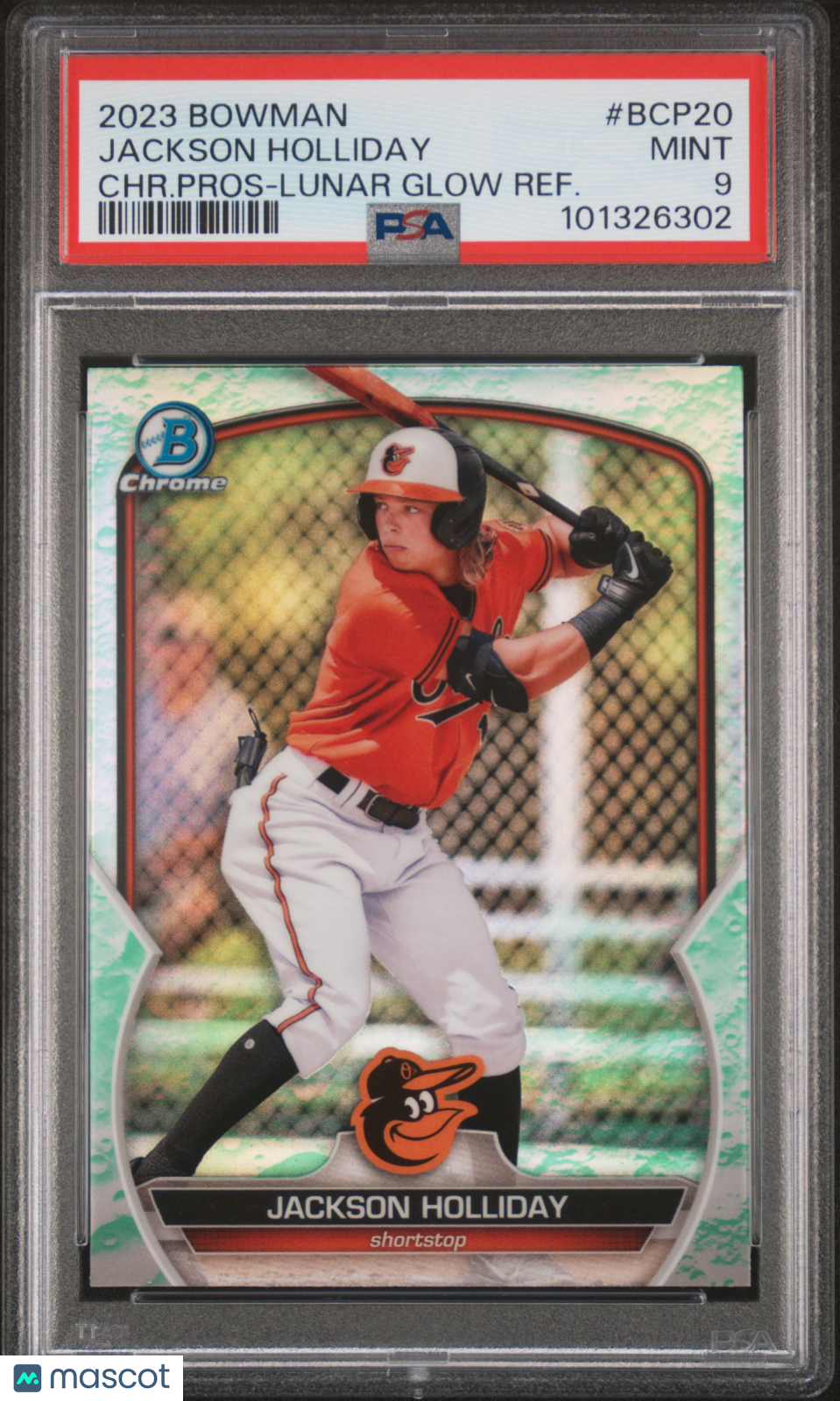 2023 Bowman Chrome Jackson Holliday #BCP20 CHR. Pros Lunar Glow Refractor PSA 9