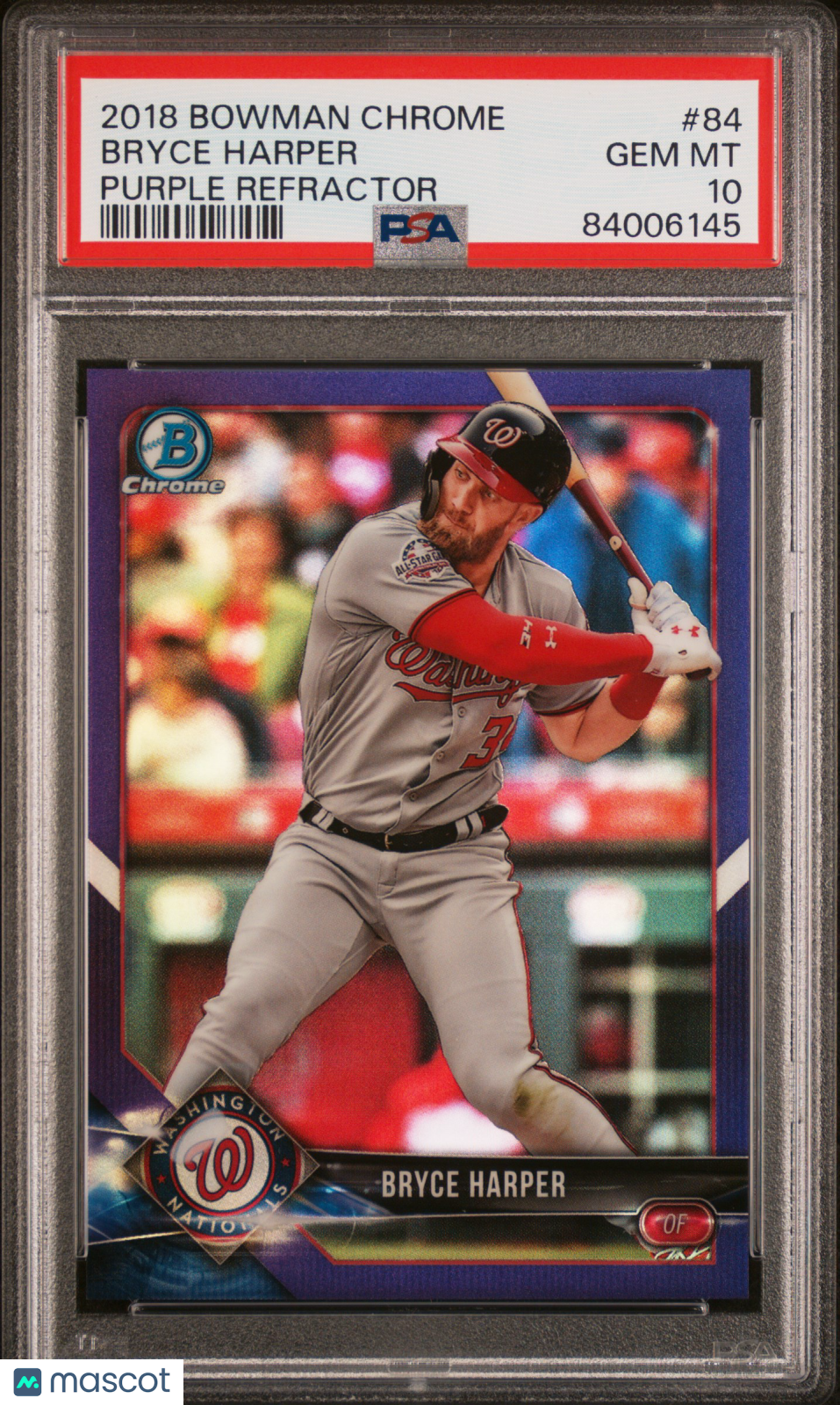 2018 Bowman Chrome Bryce Harper #84 Purple Refractor PSA 10