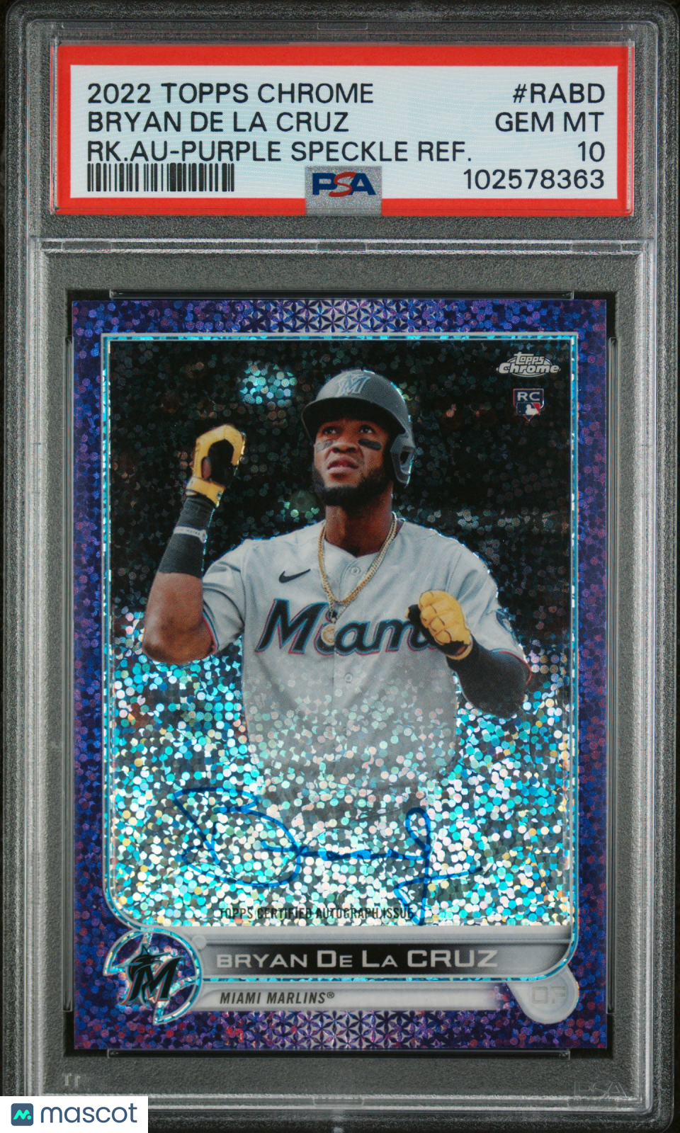 2022 Topps Ch Auto Bryan De La Cruz #RABD RK. Au Purple Speckle Refractor PSA 10