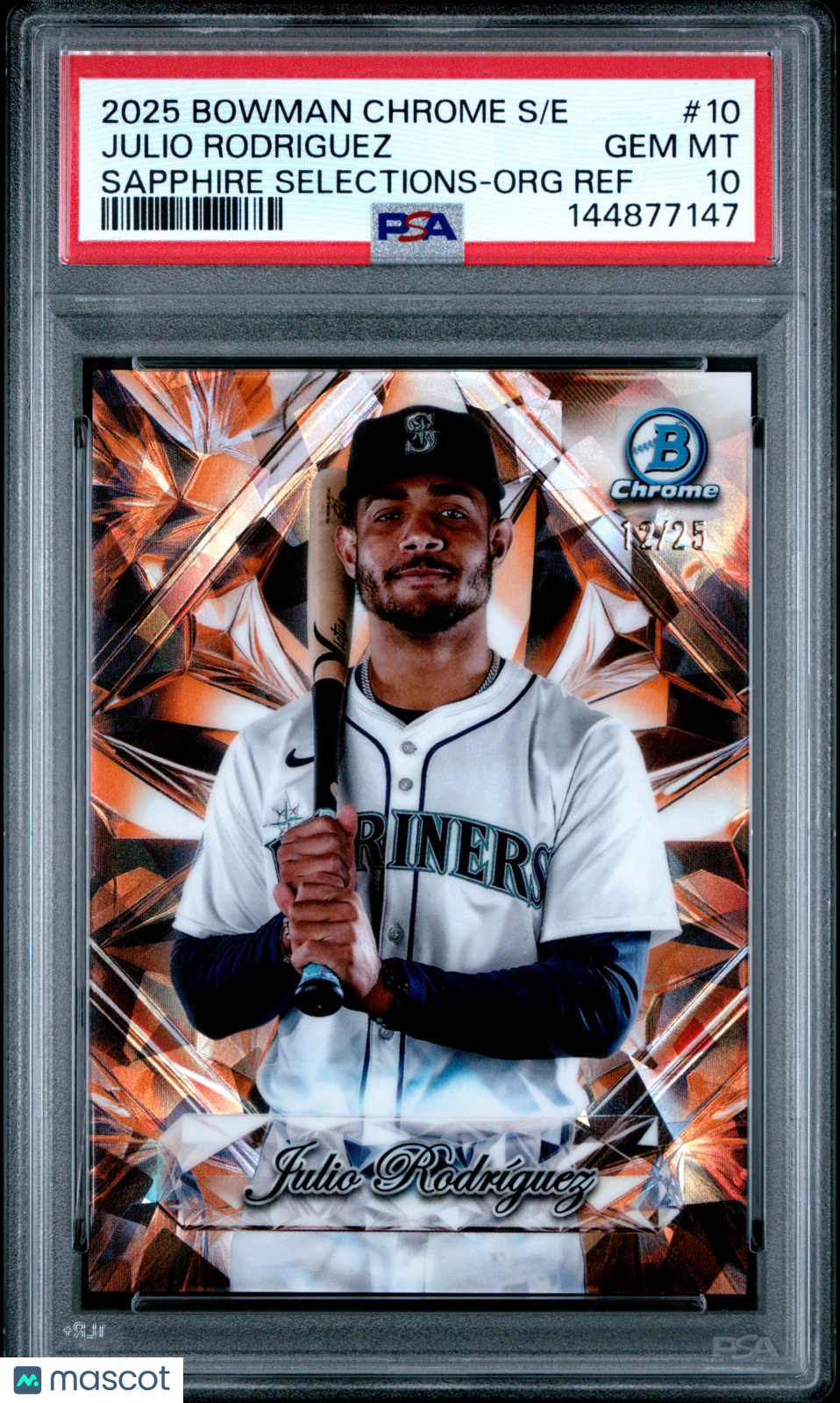 2025 Bowman Chrome Sapphire Selections Julio Rodriguez #10 Org Ref /25 PSA 10