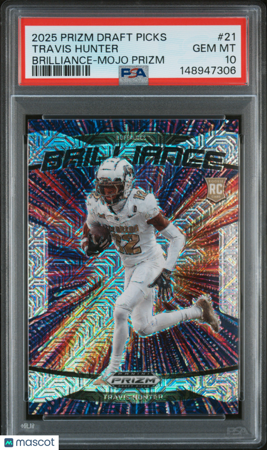 2025 Panini Prizm Draft Picks Brilliance Travis Hunter #21 Mojo PSA 10