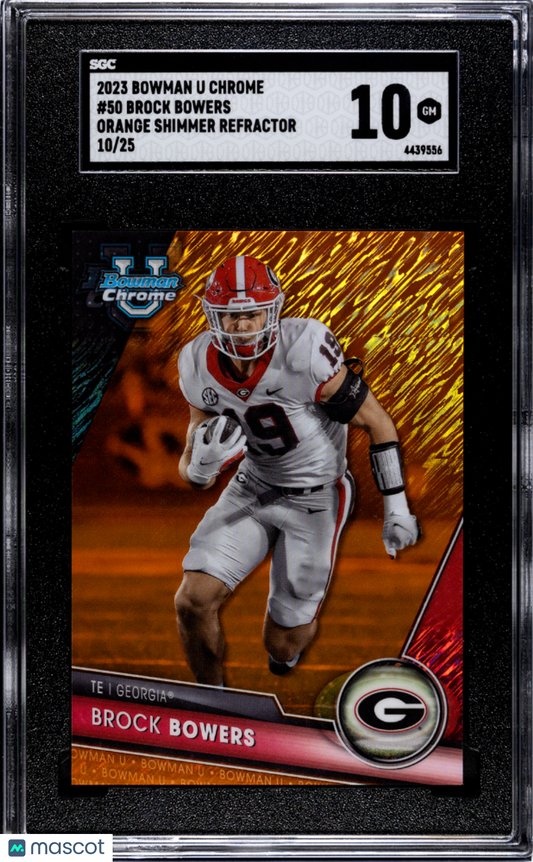 2023 Bowman University Chrome Brock Bowers #50 Orange Shim. Refractor 25 SGC 10