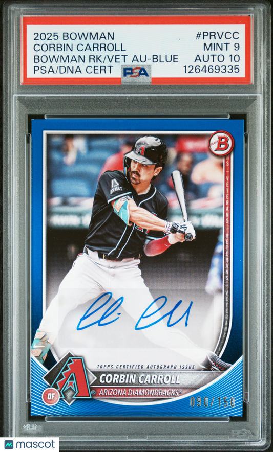2025 Bowman Rookies Autographs Corbin Carroll #PRVCC RK Blue /150 PSA 9 Auto 10